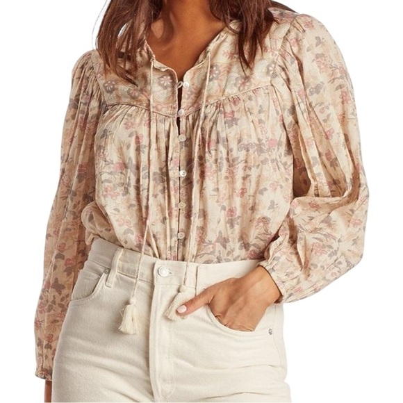 Cleobella Helena Babydoll Blouse in Ivory and Pink Floral Women’s Size S - Picture 2 of 12